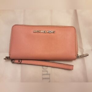 Pink Leather Wristlet